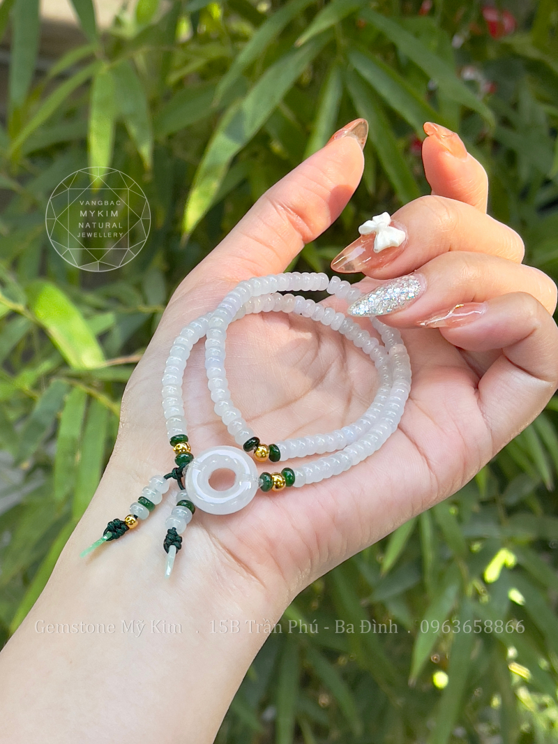 Set Vòng Ngọc Phỉ Thúy Đồng Điếu Băng Trắng - Mix Vàng 