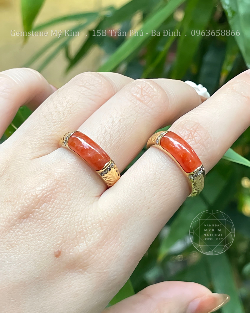 🧡 Nhẫn Yên Ngựa Ngọc Phỉ Thúy Cam Hoàng Huyết VIP – Vàng 10k/14k/18k