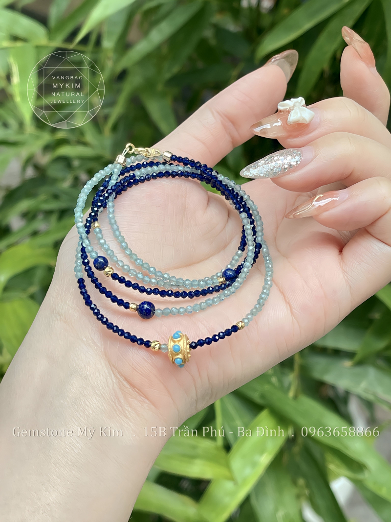 Set Vòng Aquamarine - Lapis - Mã Não - Bi Vàng 10k - Charm Bạc si vàng 