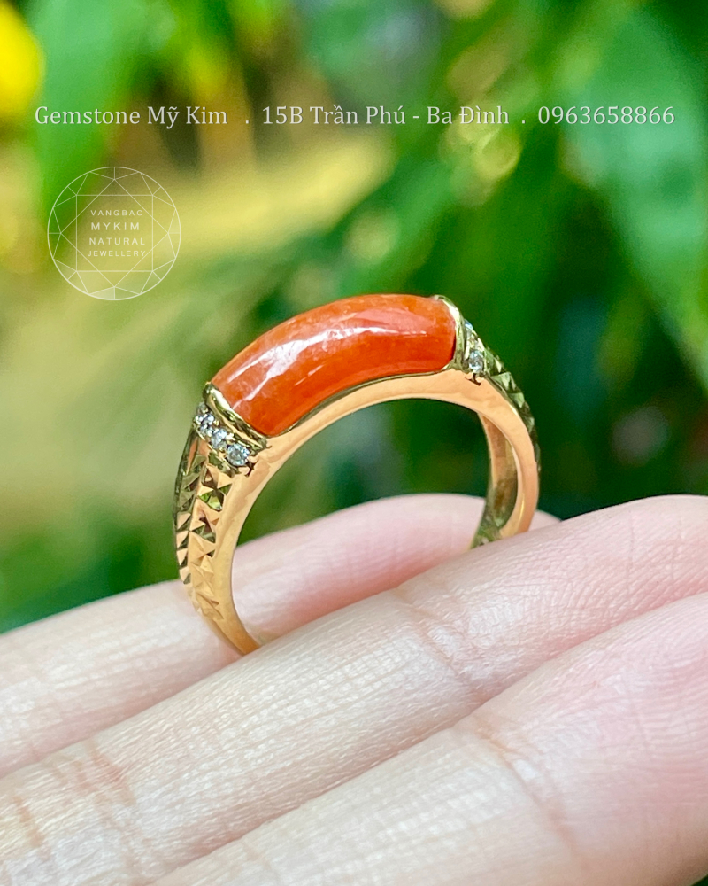 🧡 Nhẫn Yên Ngựa Ngọc Phỉ Thúy Cam Hoàng Huyết VIP – Vàng 10k/14k/18k