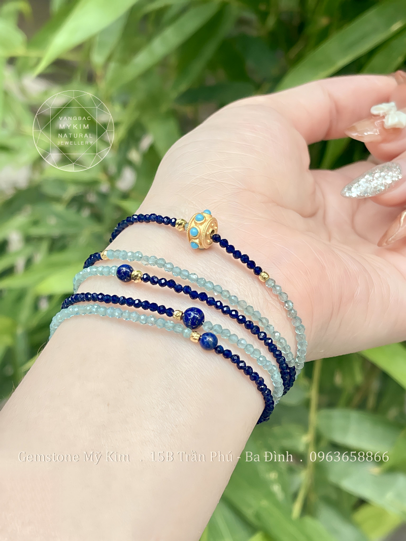 Set Vòng Aquamarine - Lapis - Mã Não - Bi Vàng 10k - Charm Bạc si vàng 