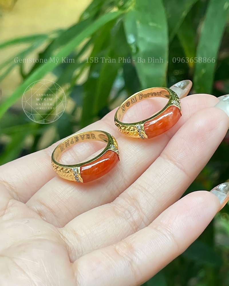 🧡 Nhẫn Yên Ngựa Ngọc Phỉ Thúy Cam Hoàng Huyết VIP – Vàng 10k/14k/18k