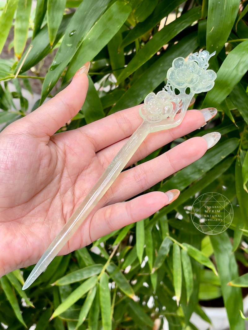 Trâm Cài Tóc Ngọc Serpentine VIP - Hoa Mai Điêu Khắc