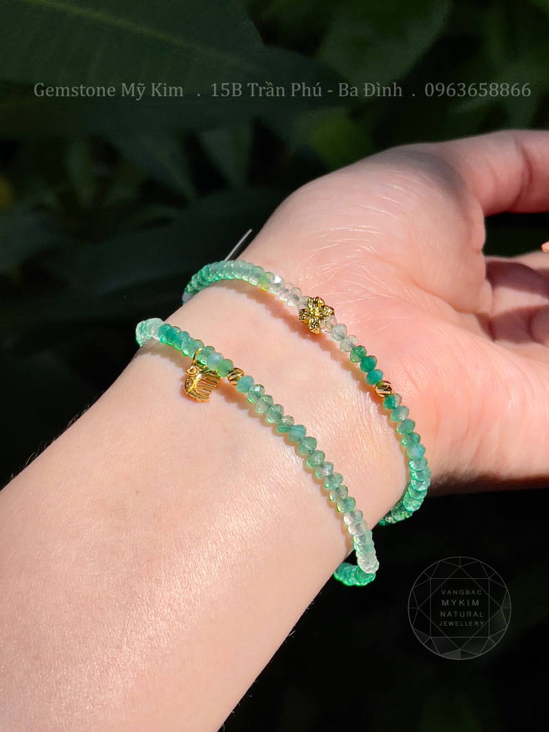 Set Vòng Đá Agate xanh lục bảo mix Charm Vàng 10k