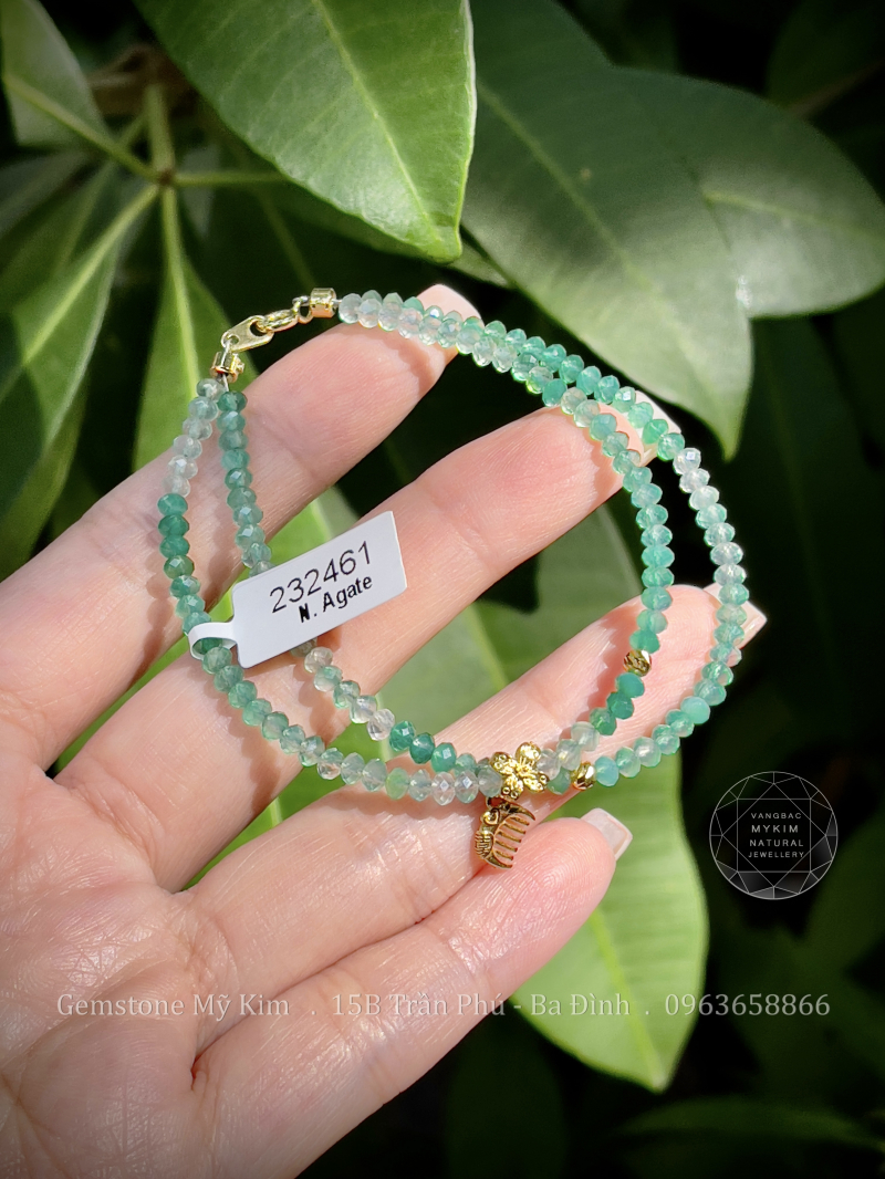 Set Vòng Đá Agate xanh lục bảo mix Charm Vàng 10k