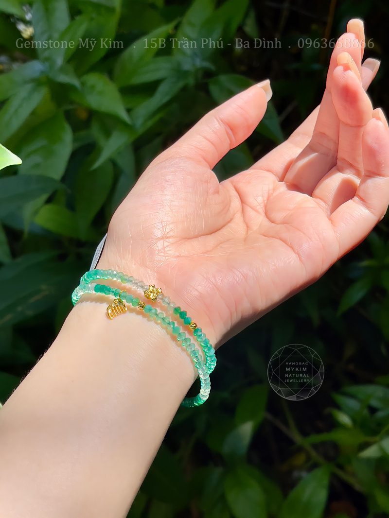Set Vòng Đá Agate xanh lục bảo mix Charm Vàng 10k