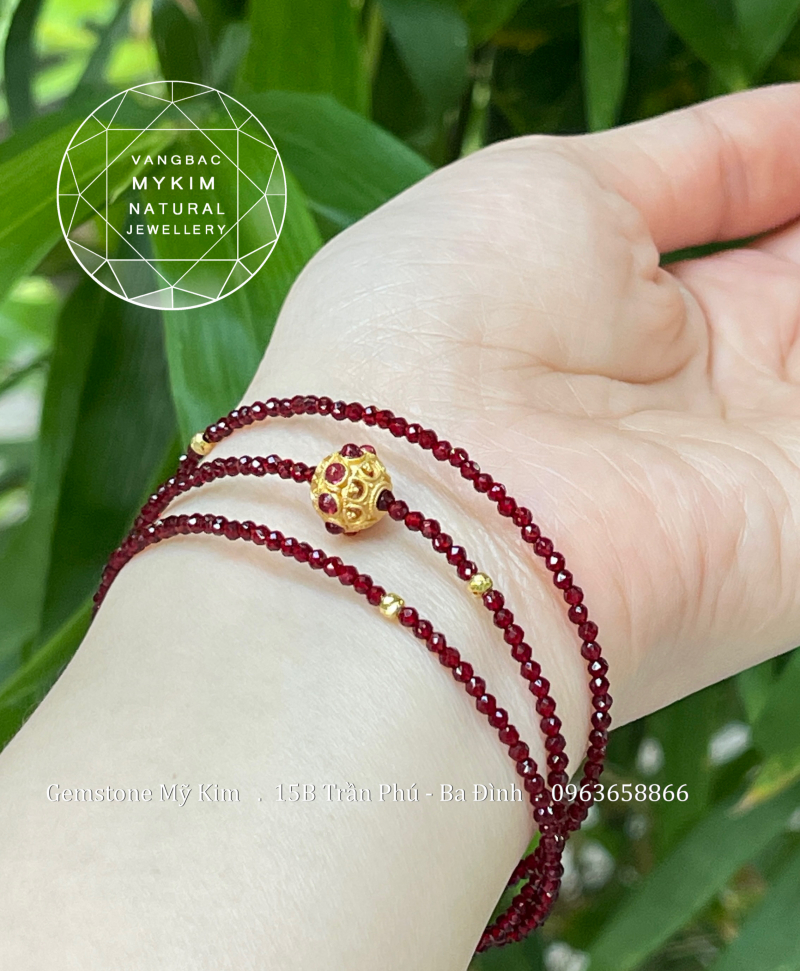 Set 3 Vòng Mã Não Đỏ mix Bi Vàng 10k - Charm Bạc mạ vàng 