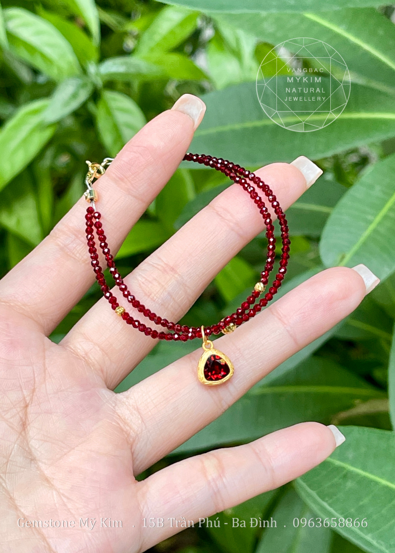 Set 2 Vòng Mã Não Đỏ mix Bi Vàng 10k - Charm rơi Bạc mạ vàng 