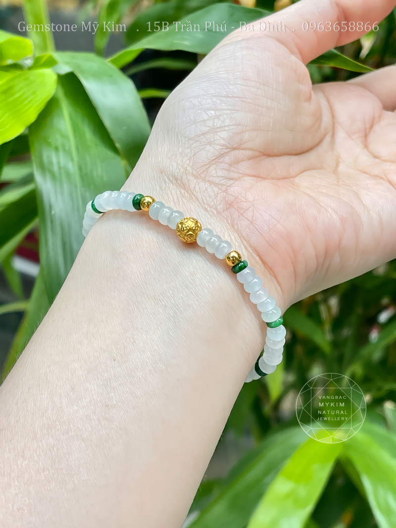💎 Vòng Băng Ngọc Phỉ Thúy – Jadeite VIP mix Kim Tiền Vàng