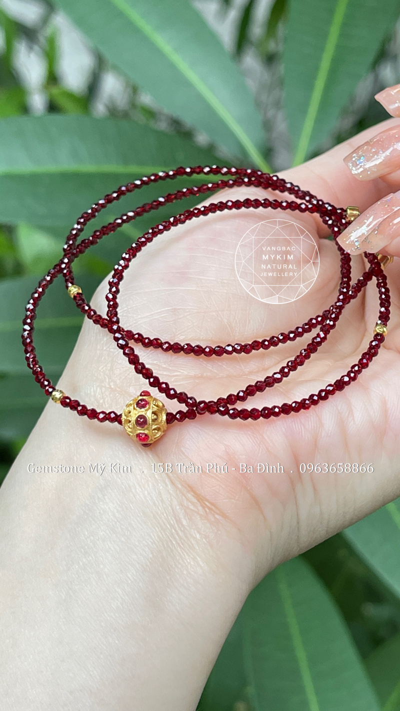 Set 3 Vòng Mã Não Đỏ mix Bi Vàng 10k - Charm Bạc mạ vàng 