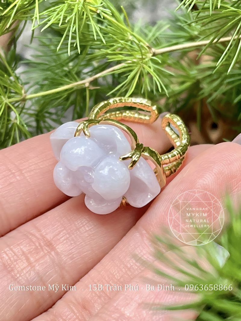 Nhẫn Hoa Sen Ngọc Phỉ Thúy Jadeite VIP - Vàng 14k