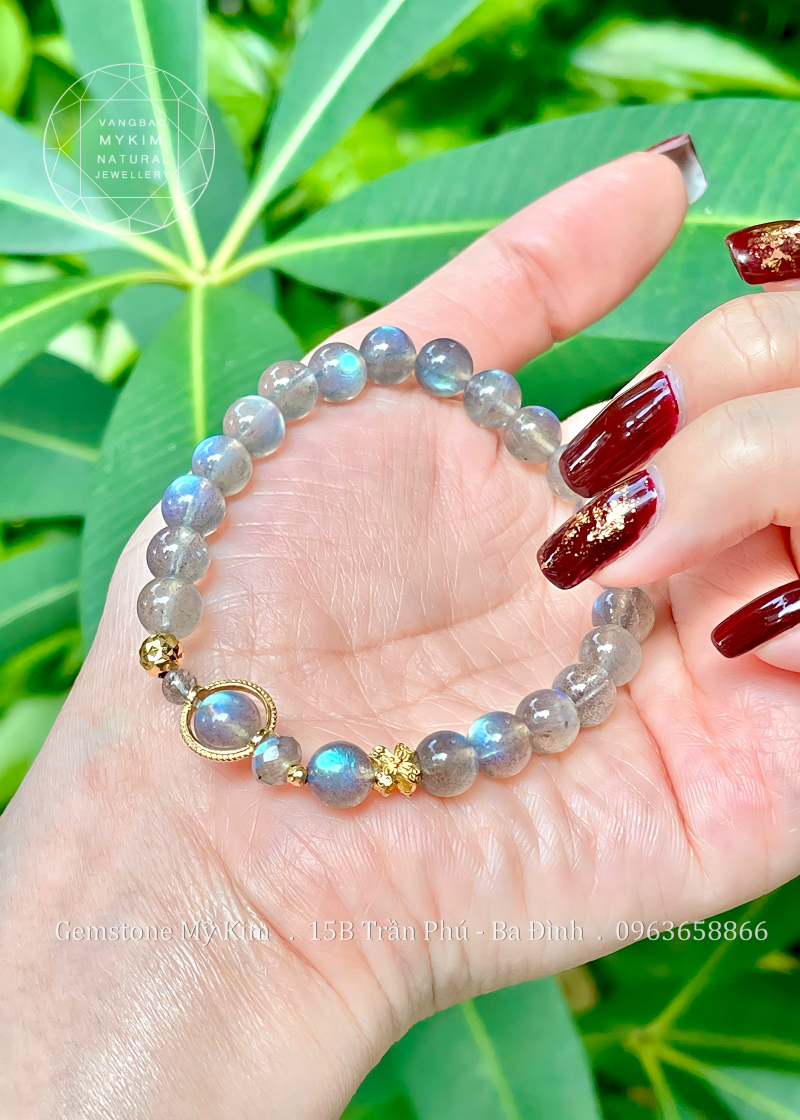 💎 Vòng Đá Moonstone VIP – Mặt Trăng Đen | Kết Hợp Vàng 10K