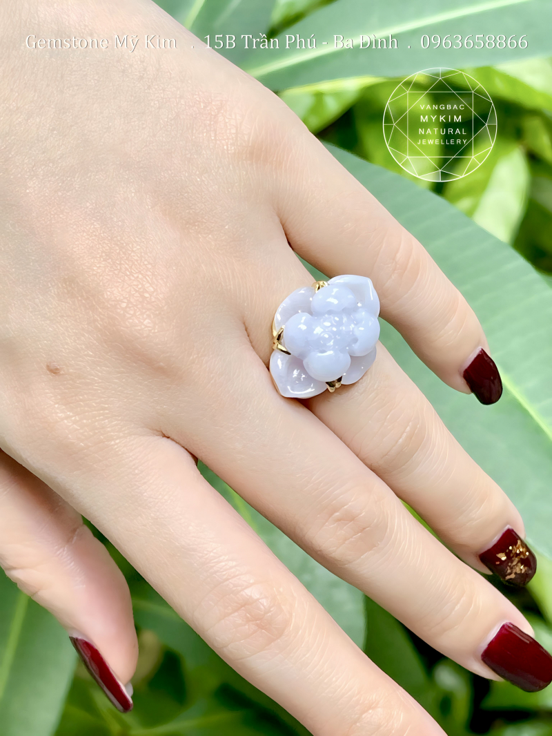 Nhẫn Hoa Sen Ngọc Phỉ Thúy Jadeite VIP - Vàng 14k