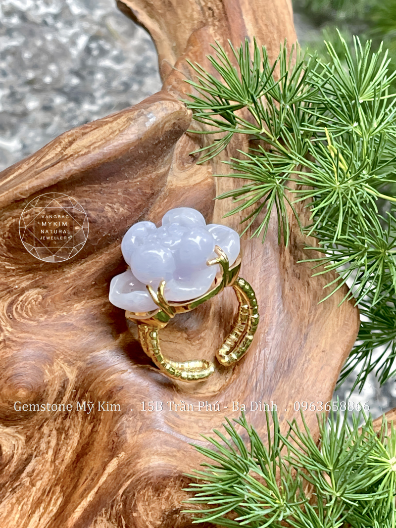 Nhẫn Hoa Sen Ngọc Phỉ Thúy Jadeite VIP - Vàng 14k