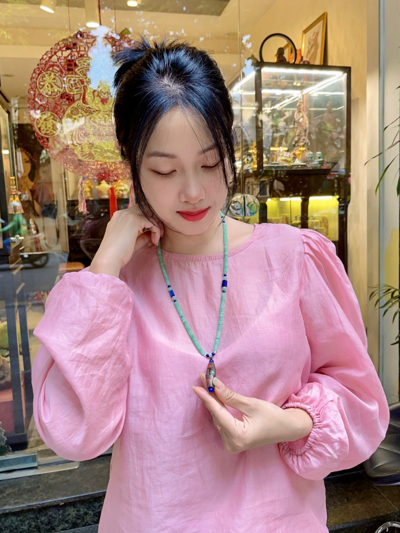 Dây Chuyền Ngọc Phỉ Thuý Xanh Bạc Hà - Dzi