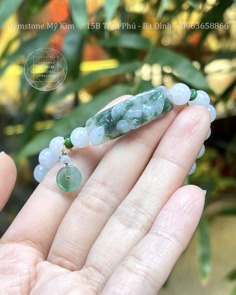 Vòng Ngọc Phỉ Thúy Jadeite VIP - Khánh Hoa Sen - Charm Treo Vàng 18k