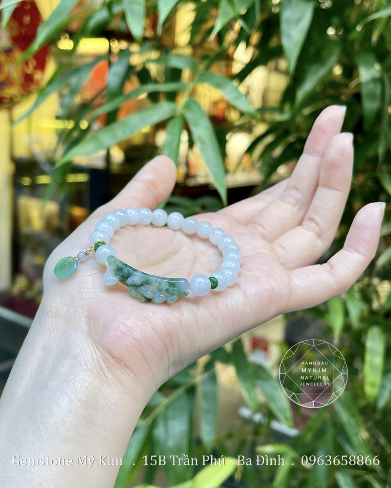 💚 Vòng Ngọc Phỉ Thúy Jadeite VIP – Khánh Hoa Sen | Charm Treo Vàng 18K | Thanh Khiết – Tĩnh Tại