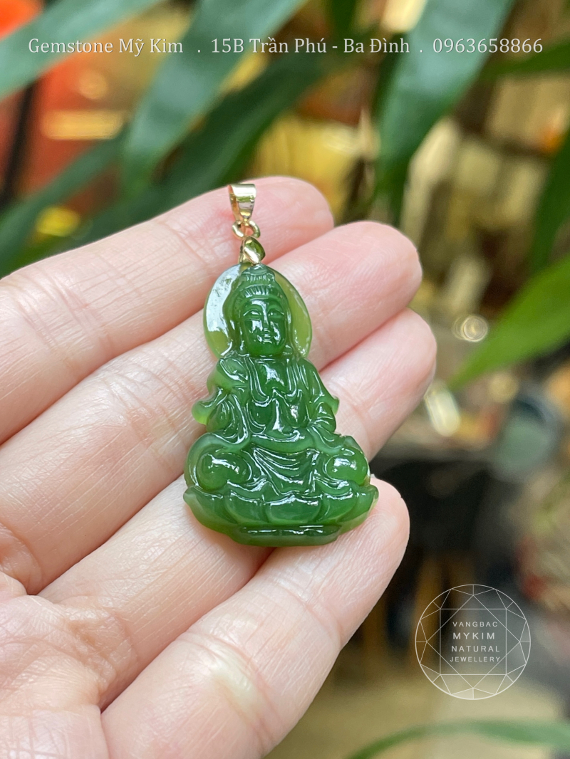 Mặt Dây Phật Bà Quan Âm Ngọc Bích Nephrite • ✨ Móc Vàng 10-14-18k • Trang Sức Phong Thủy Bình An, Từ Bi