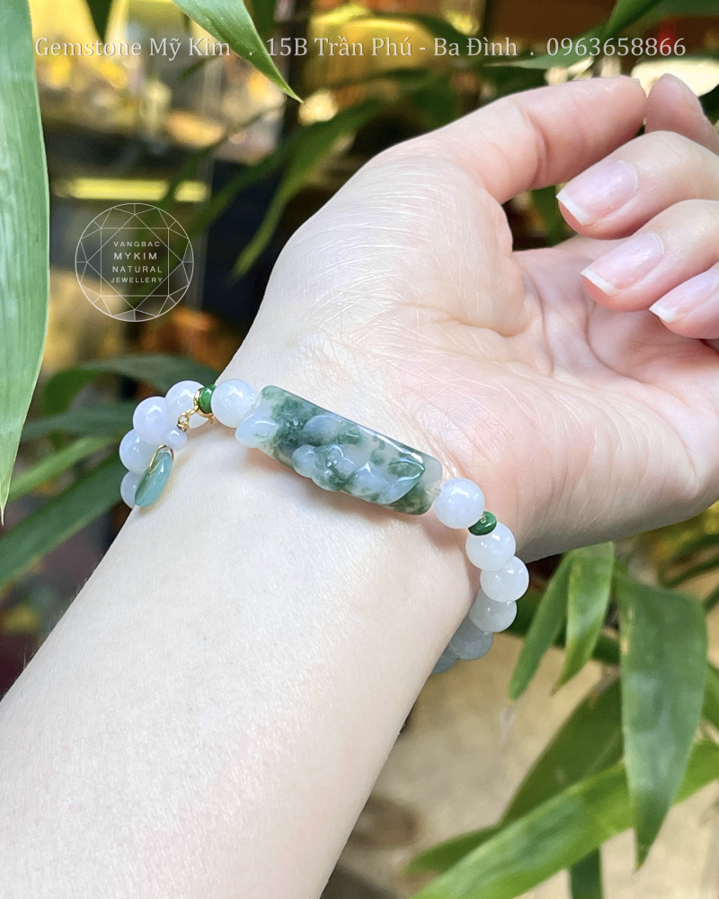 Vòng Ngọc Phỉ Thúy Jadeite VIP - Khánh Hoa Sen - Charm Treo Vàng 18k