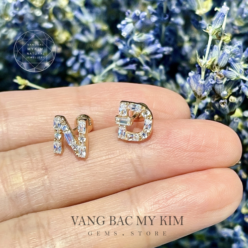 Bông Tai Chữ Đá Vuông - Vàng Hồng 14k sz 8x6mm
