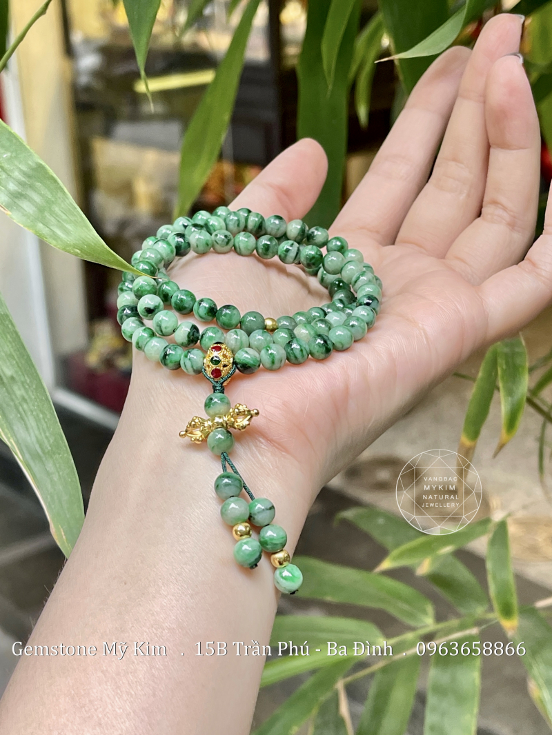💚 Vòng Ngọc Phỉ Thúy Jadeite VIP – Charm Vàng Kim Cang | Tĩnh Tại – Hộ Tâm – Pháp Bảo Bên Mình