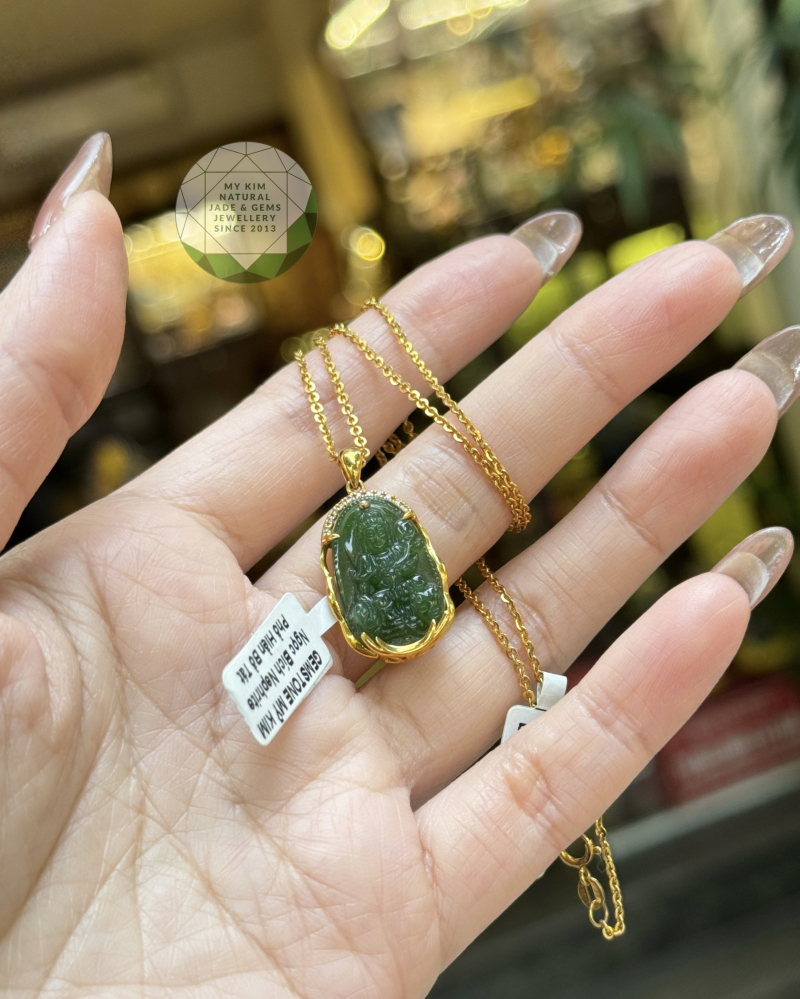 Mặt Phật Bản Mệnh Phổ Hiền Bồ Tát Ngọc Bích Nephrite VIP • ✨ Đính Kim Cương TN - Vàng 10k • Trang Sức Phong Thủy Tài Lộc, Bình An