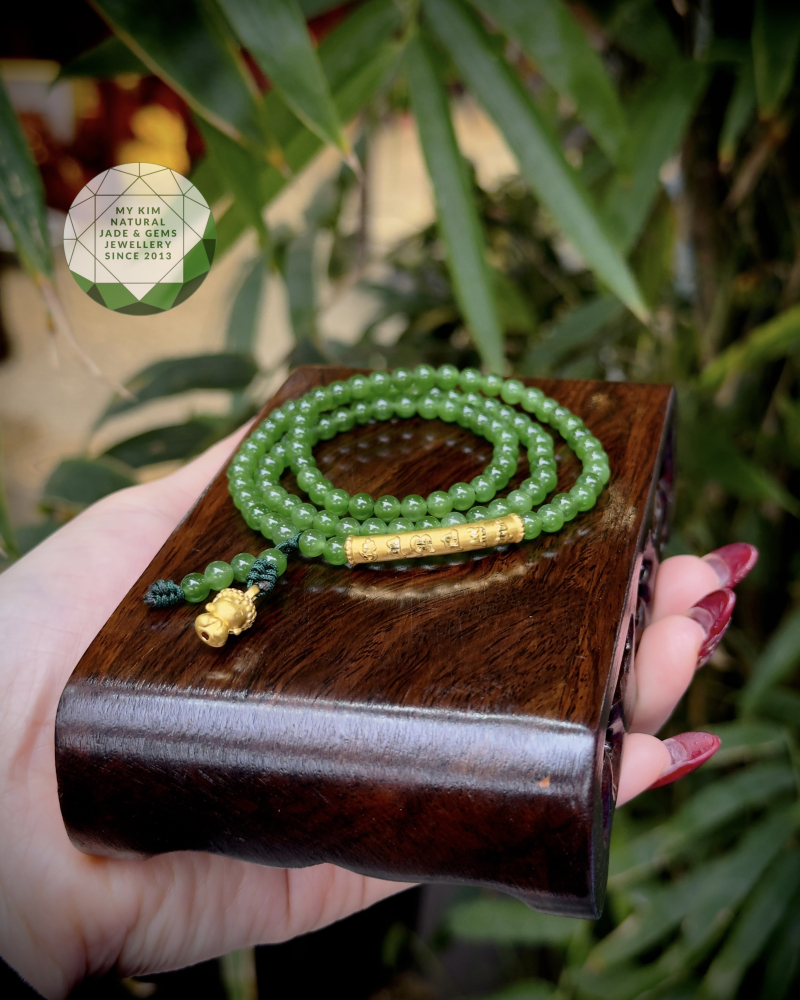  Chuỗi Vòng Ngọc Bích 4mm Nephrite VIP • ✨ Charm Vàng 2.4k Ummani - Adida 2. • Trang Sức Phong Thủy Tài Lộc, Bình An