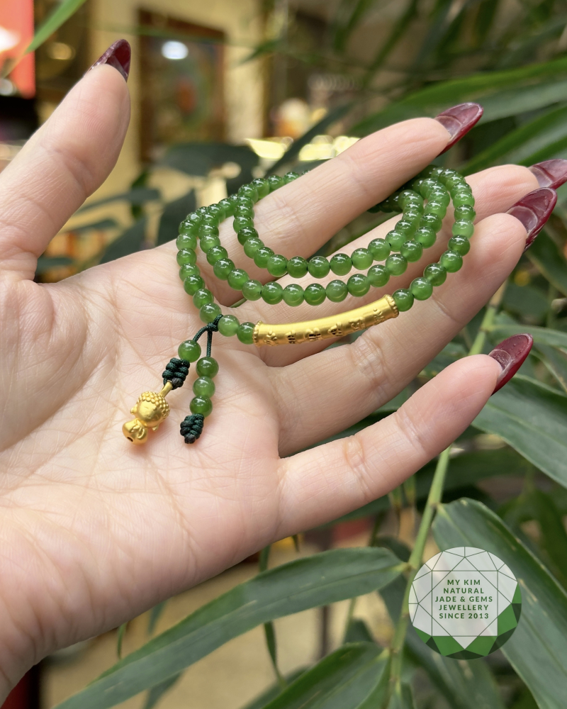 Chuỗi Vòng Ngọc Bích Nephrite VIP - Charm Vàng 24k Ummani Adida