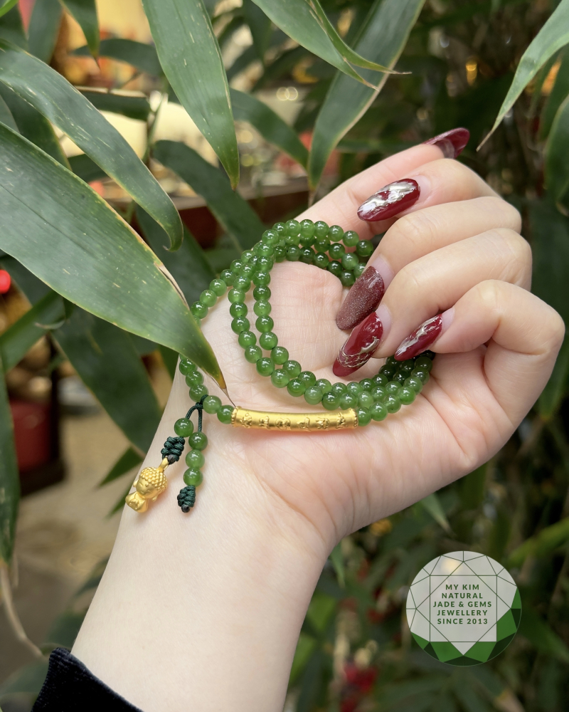  Chuỗi Vòng Ngọc Bích 4mm Nephrite VIP • ✨ Charm Vàng 2.4k Ummani - Adida 2. • Trang Sức Phong Thủy Tài Lộc, Bình An