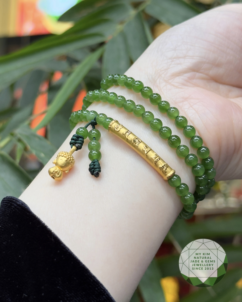  Chuỗi Vòng Ngọc Bích 4mm Nephrite VIP • ✨ Charm Vàng 2.4k Ummani - Adida 2. • Trang Sức Phong Thủy Tài Lộc, Bình An