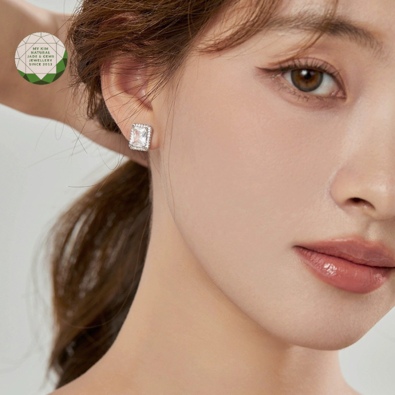 Bông Tai nụ đá chữ nhật - Bạc 925 si vàng trắng cao cấp