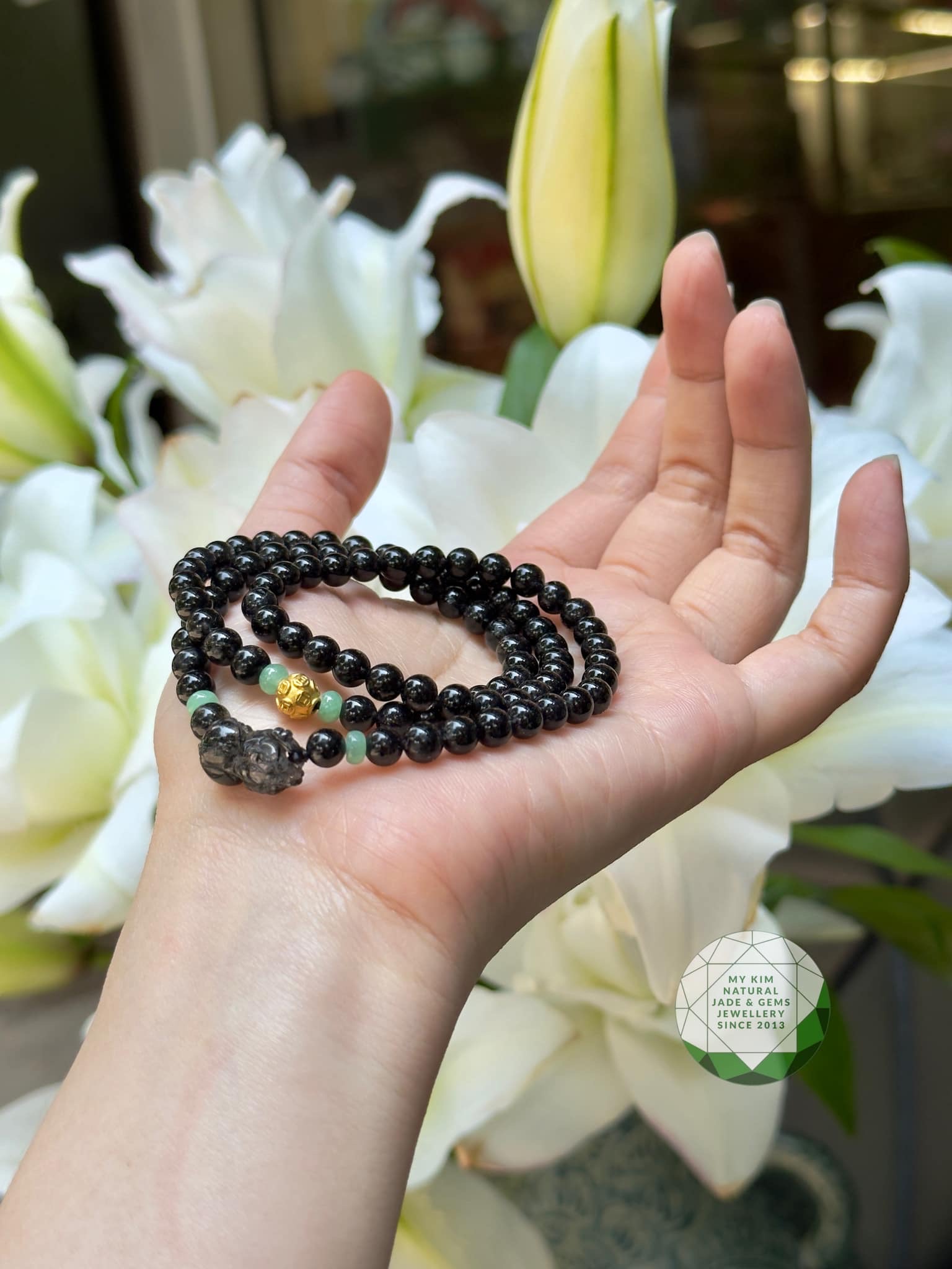 🖤 Vòng Thạch Anh Tóc Đen VIP – 3 Vòng Quấn 6mm | Charm Tỳ Hưu Tóc Đen – Mix Kim Tiền Vàng & Ngọc Phỉ Thúy Bạc Hà