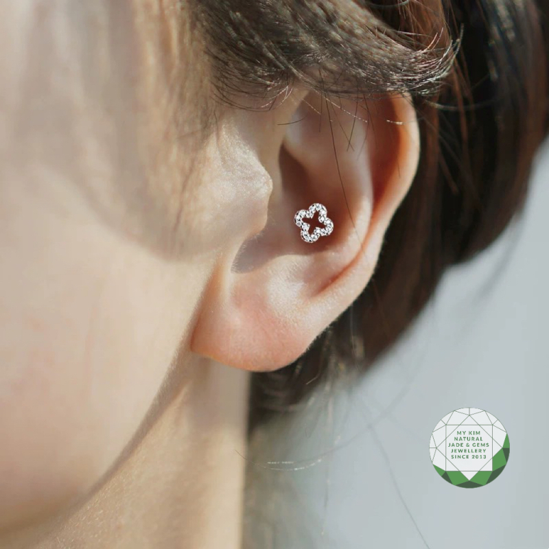Bông Tai Cỏ Bốn Lá rỗng - Bạc si vàng trắng