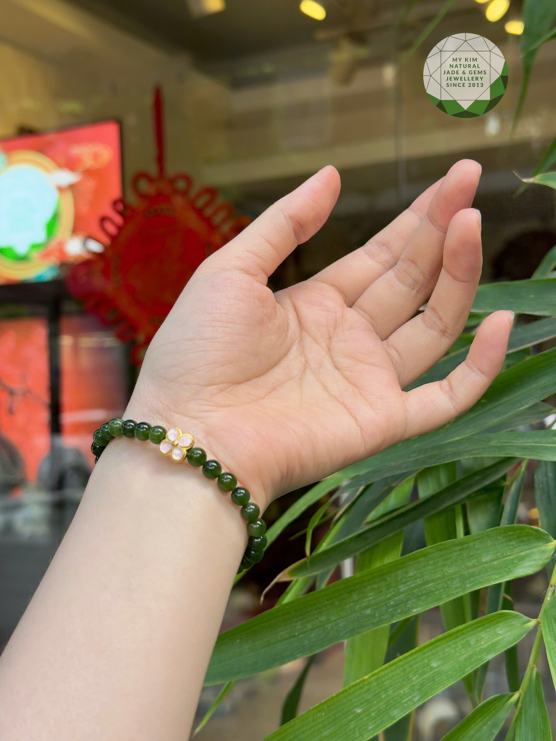 Vòng Ngọc Bích Nephrite Jade • 🌟 Charm Cỏ Bốn Lá Vàng • Trang Sức Phong Thủy Tài Lộc, Bình An