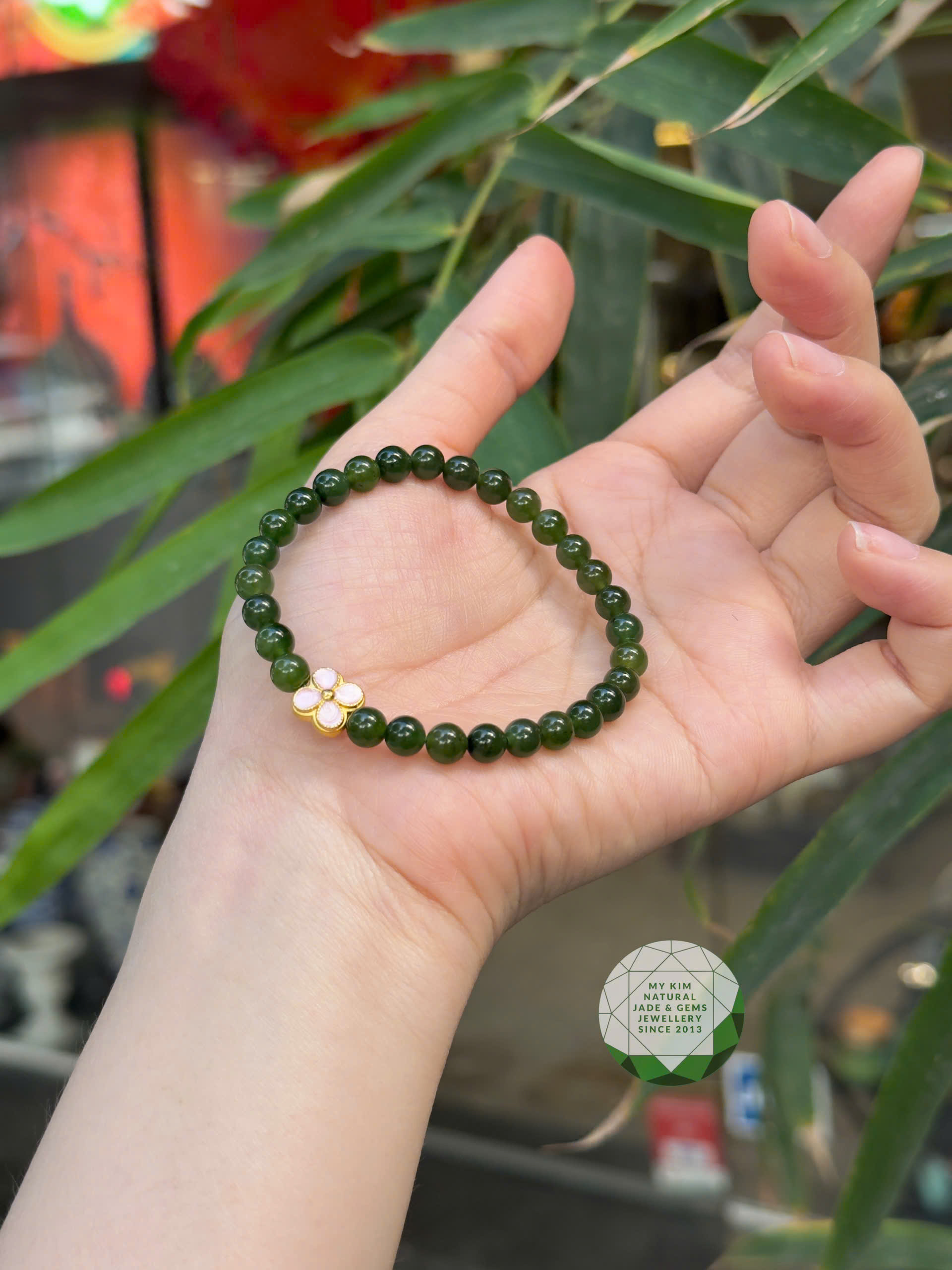 Vòng Ngọc Bích Nephrite Jade • 🌟 Charm Cỏ Bốn Lá Vàng • Trang Sức Phong Thủy Tài Lộc, Bình An
