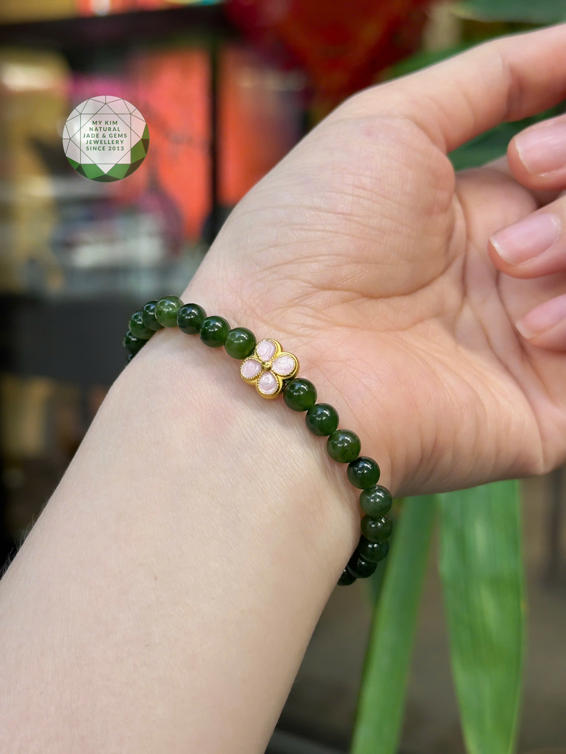 Vòng Ngọc Bích Nephrite Jade • 🌟 Charm Cỏ Bốn Lá Vàng • Trang Sức Phong Thủy Tài Lộc, Bình An