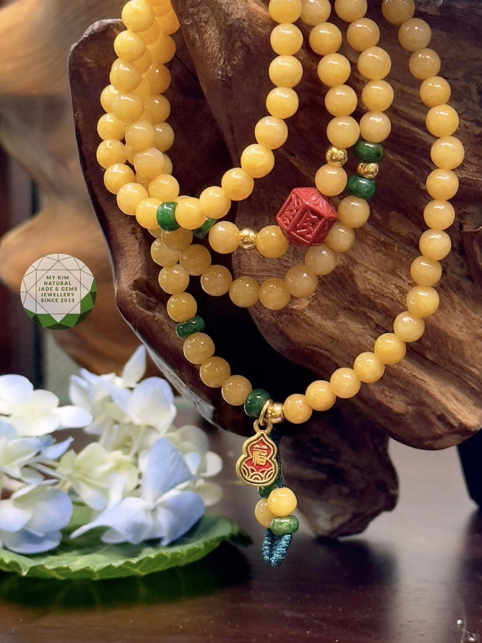 Chuỗi Vòng Hồng Phỉ Thúy Jadeite - mix Hồ Lô Vàng - Vip