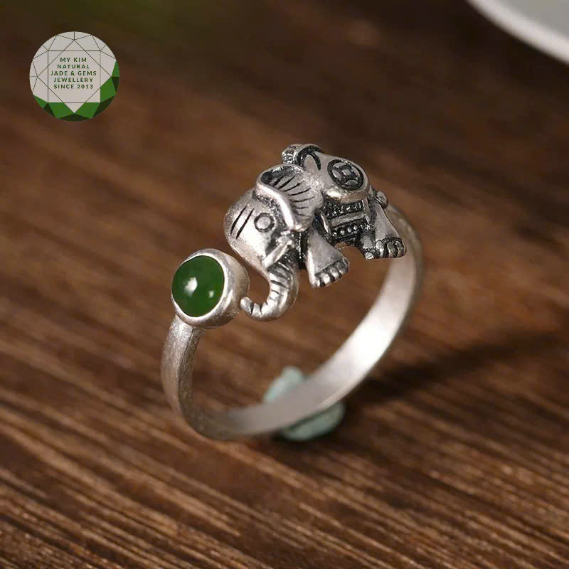 Nhẫn Bạc Thái 925 Voi • 🍀 Đính Ngọc Bích Nephrite • Trang Sức Phong Thủy Tài Lộc & Bình An