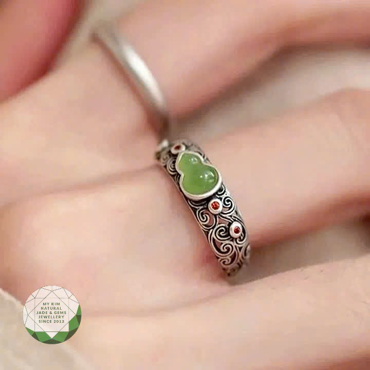  Nhẫn Bạc Thái 925 Hồ Lô • 🍀 Đính Ngọc Bích Nephrite • Trang Sức Phong Thủy Tài Lộc & Bình An