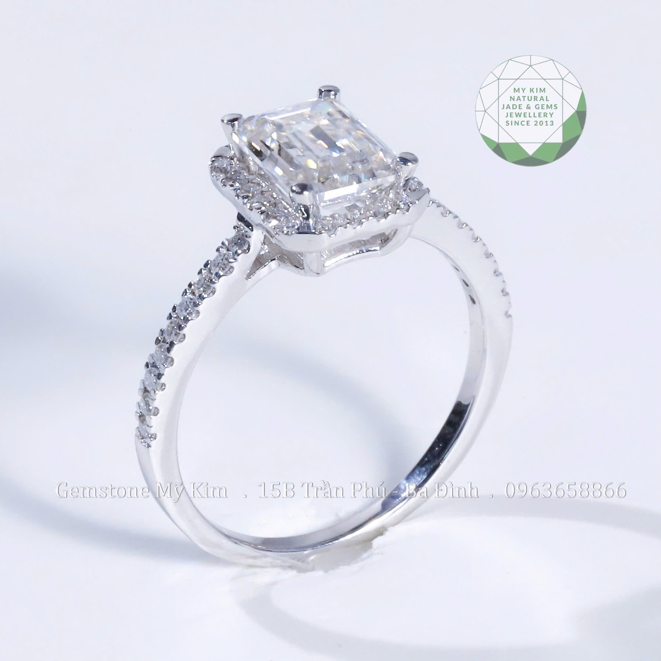 Nhẫn đính Kim Cương Moissanite - Bạc si vàng trắng cao cấp - MS001