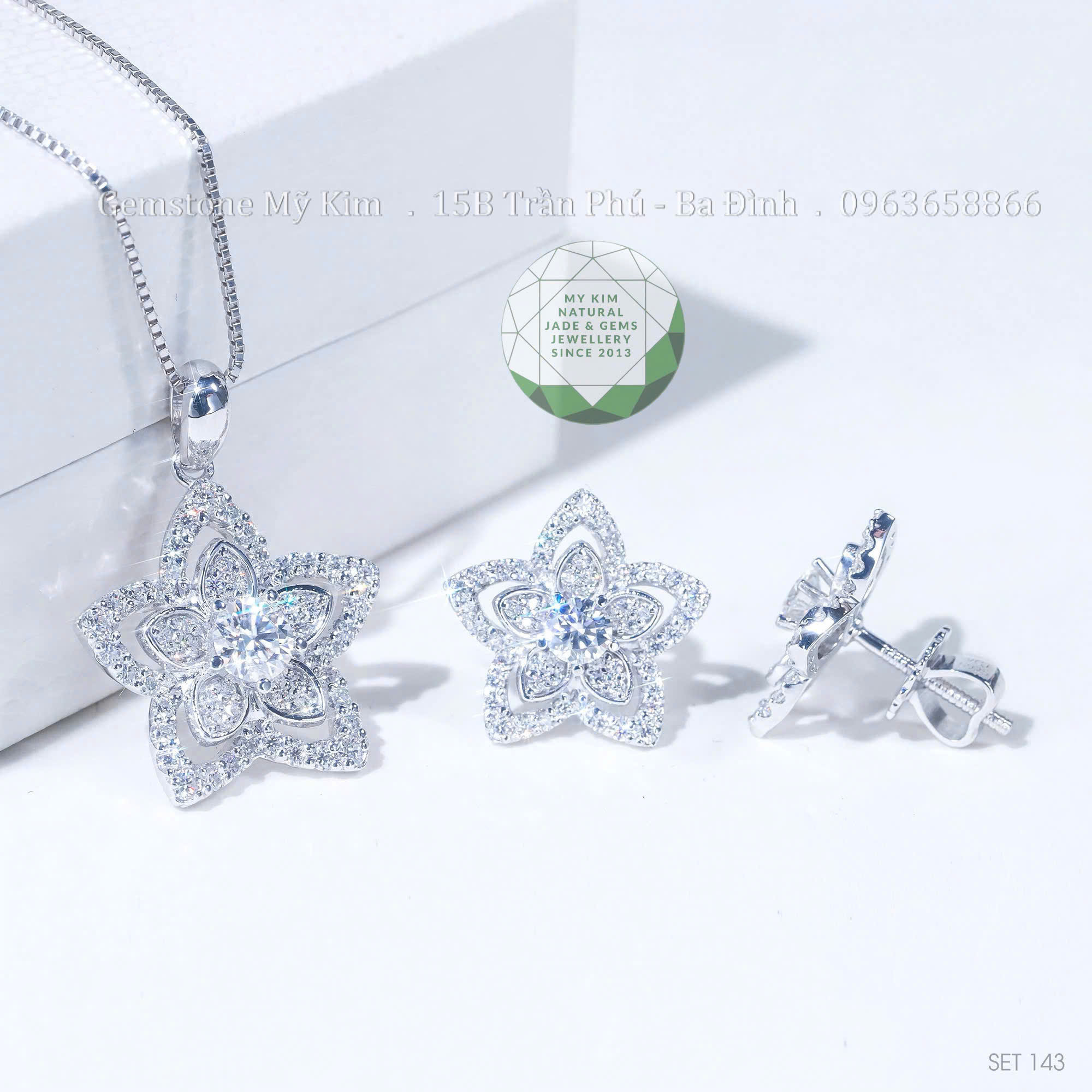 Set Dây Chuyền & Bông Tai Moissanite - Bạc si vàng trắng cao cấp