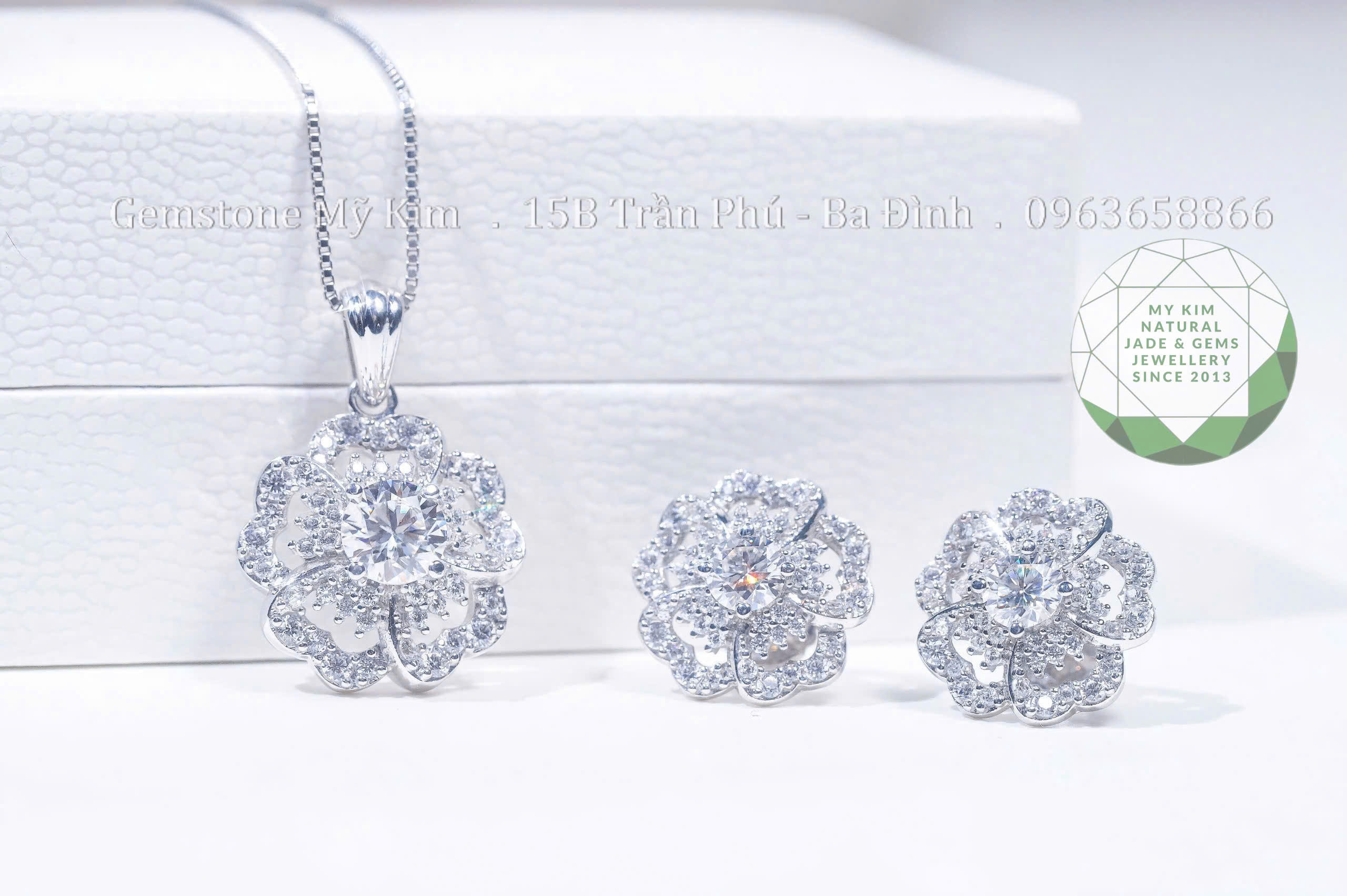 Set Dây Chuyền & Bông Tai Moissanite - Bạc si vàng trắng cao cấp - MS002