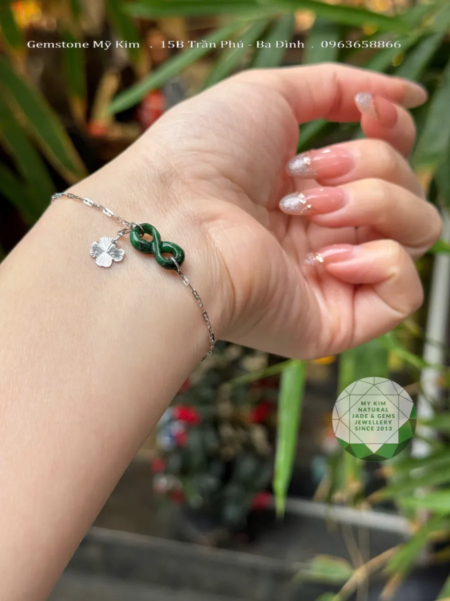 Lắc Tay Ngọc Phỉ Thuý vô cực - Như Ý Nguyện Vàng Trắng 18k