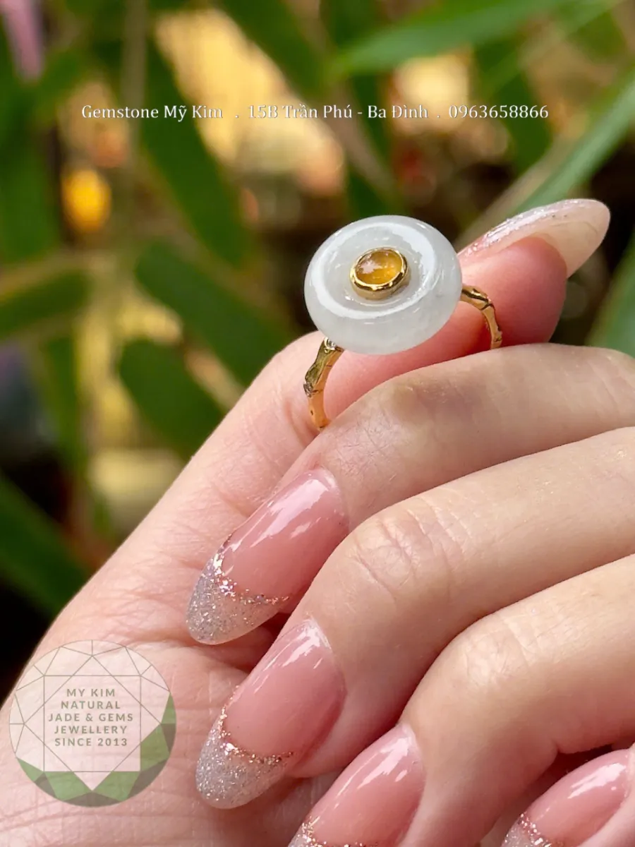 💍 Nhẫn Đồng Điếu Ngọc Phỉ Thúy Băng Ngọc –  Vàng 14k - 18k - Moissanite