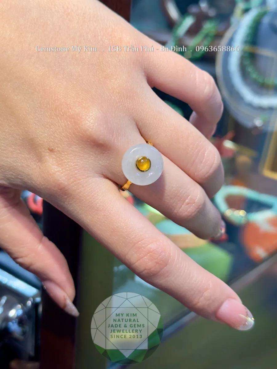 💍 Nhẫn Đồng Điếu Ngọc Phỉ Thúy Băng Ngọc –  Vàng 14k - 18k - Moissanite