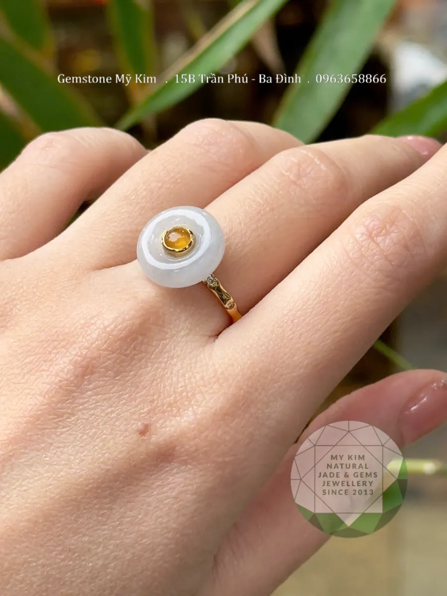 💍 Nhẫn Đồng Điếu Ngọc Phỉ Thúy Băng Ngọc –  Vàng 14k - 18k - Moissanite