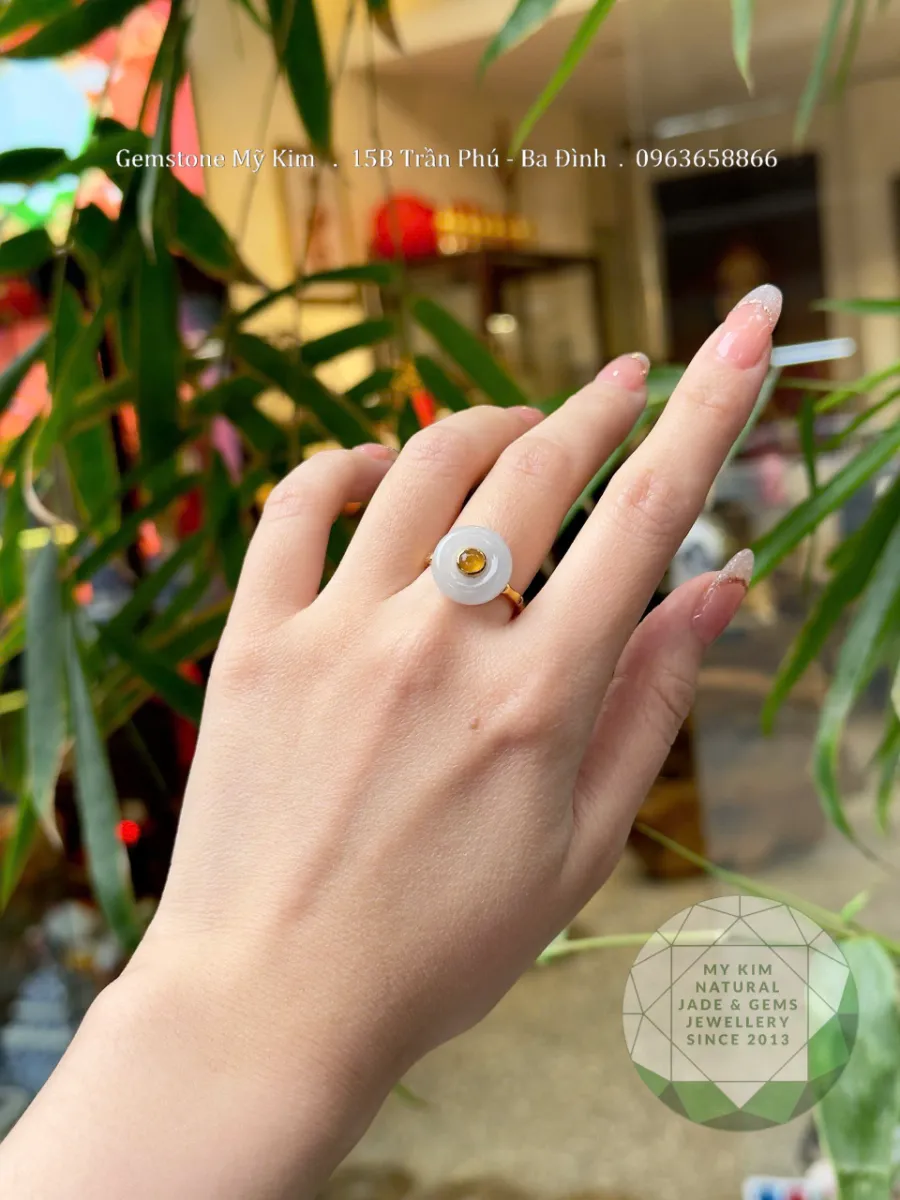 💍 Nhẫn Đồng Điếu Ngọc Phỉ Thúy Băng Ngọc –  Vàng 14k - 18k - Moissanite