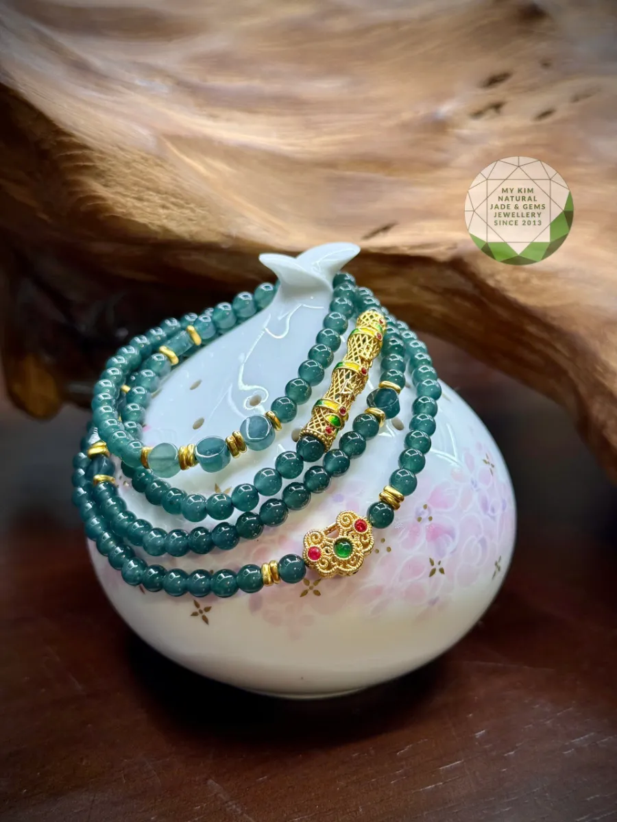 💎 Vòng Lam Ngọc Phỉ Thúy Mix Charm Vàng Khóa Trường Mệnh & Thanh Trúc | Trang Sức Thiết Kế Riêng Biệt