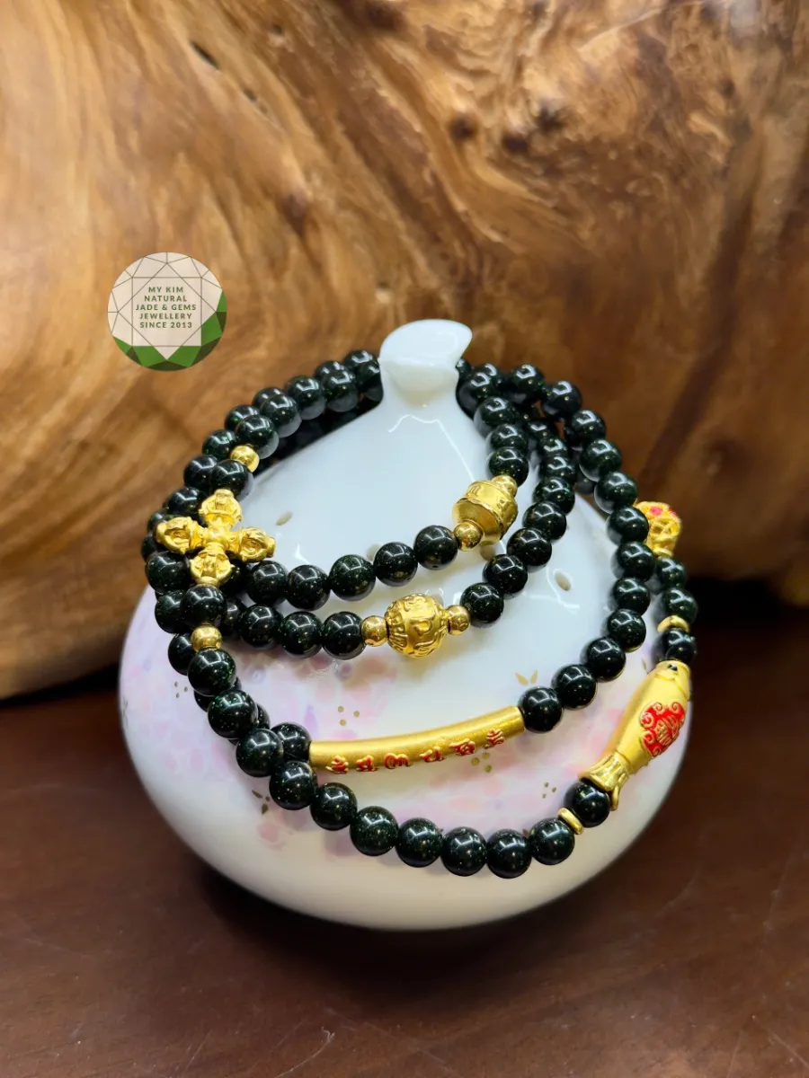 Chuỗi Vòng đá kim sa mix Charm Vàng