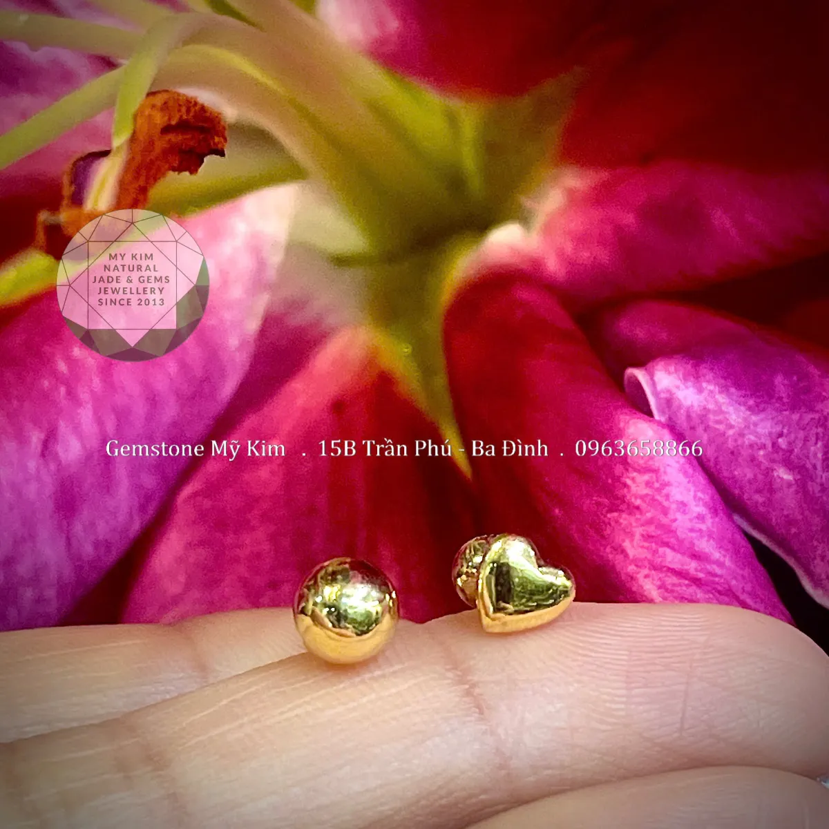 Bông Tai Trái Tim - Bi Vàng 10k - 14k